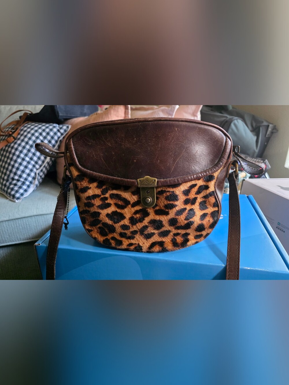 Patricia Nash Brown Leather & Leopard Print Crossbody Bag